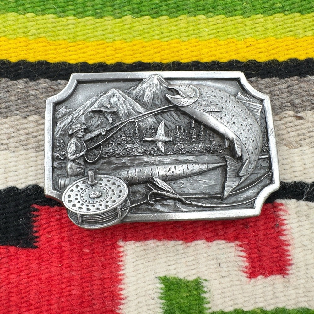 Vintage 1983 Siskiyou Buckle Co. "Fly Fishing" Belt Buckle - Model X-27 - Pewter